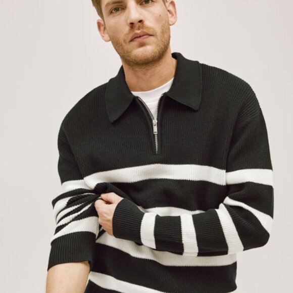 H&M Mens Loose Fit Half-zip Polo Sweater Navy/White - USED SMALL - Picture 6 of 6